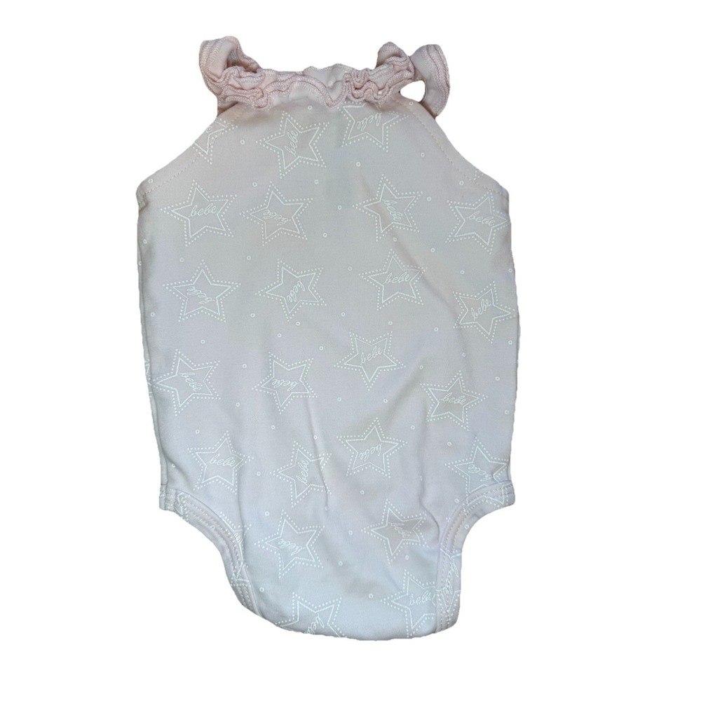 Bebe Baby Pink Star Print Ruffle Neck Cotton one piece Bodysuit 3-6M‎